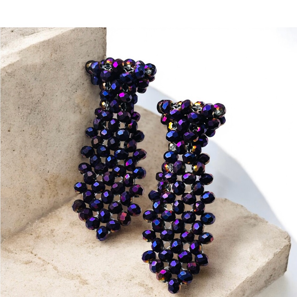 Sassy Jones Purple Beaded Tie Design Earrings